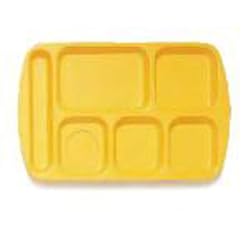 Food Service Rectangular Compartment Lunch Tray, 6 Compartment, Left-Handed, Bright Yellow