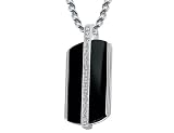 Men's Onyx and Diamond Dog Tag in Sterling Silver with Chain
