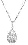 Sterling Silver Cubic Zirconia Pear Shaped Pave Drop Pendant by Crislu, 16
