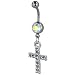 pug25  - Belly Navel Rings Iridescent White Austrian Crystal Cross