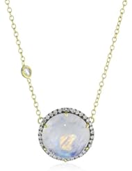 Jemma Wynne "Prive" Rainbow Diamond Border Moonstone Round Stone Necklace