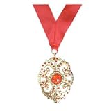 Vampire Medallion (on red ribbon) - Gold with Red Jewels