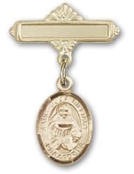 14K Gold Baby Badge with St. Julia Billiart Charm and Polished Badge Pin