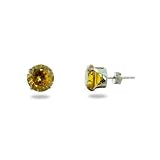 Eve's Addiction Sterling Silver Brilliant Cut 8mm Citrine CZ Stud Earrings