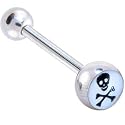 White and Black SKULL and CROSSBONES Logo Barbell Tongue Ring