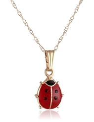 14k Yellow Gold Petite Red and Black Ladybug Pendant Necklace, 18"