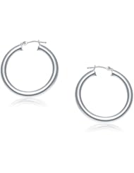 14K White Gold Polished Hoop Earrings (30 mm)