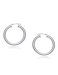 14K White Gold Polished Hoop Earrings (30 mm)