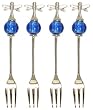 Decorative Dragonfly Cocktail Fork Set of Four with Cobalt Blue Glass Bead