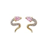 18K Gold Plated Pink Cubic Zirconia Snake Stud Earrings