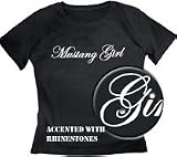 Ford Mustang Girl RHINESTONES Black Ladies Tee