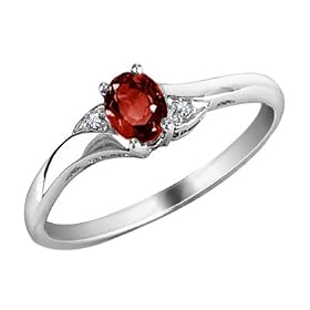 Garnet Ring with Diamonds in 10K White Gold