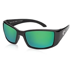 Costa Del Mar Blackfin Sunglasses Black Frame with Green Mirror Lens