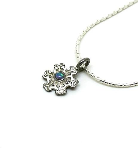 Silver snowflake pendant with Opal - silver snowflake necklace - charm necklace - snowflake jewelry - Christmas gift