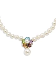 Sterling Silver 18in Flower Gem./6-6.5mm Freshwater Cultured Pearl Necklace.