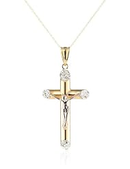 14k Two-Tone White and Yellow Gold Cubic Zirconia Crucifix Pendant Necklace, 18"