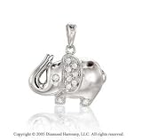 14K W Gold 0.10Ct Diamond 2D Elephant Bracelet Charm