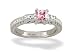 14K White Gold Square Created Pink Sapphire and Diamond Ring