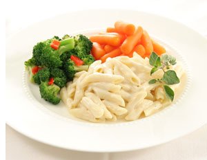 Penne Alfredo w Baby Carrots & Broccoli & Red Peppers by Schwans