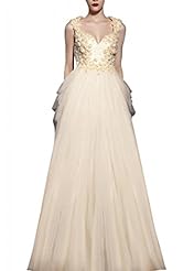 A-line V-neck Scoop Neck Organza/Satin Applique Lace Sequined Beaded Cocktail Floor Length Cap Sleeves Sleeveless Evening Dress/Homecoming Dress/Pageant Dress/Prom Dress/Party Dress/Wedding Dress 