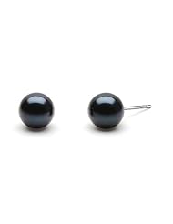 HinsonGayle Premium Handpicked Genuine Japanese Akoya 6.5-7.0mm Black Cultured Pearl Stud Earrings (Solid 14K White Gold)