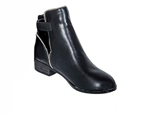 Ladies Latest Trend Black Exposed Zip Ankle Boots (Black, US 7 - UK 5)