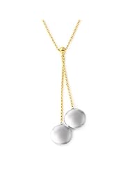 14k Two Tone, White and Yellow Gold 3.0 Grams 0.35" Diameter Puff Circle 1.75" Dangling Necklace, 16.5" with 1" Extender. Made in Italy