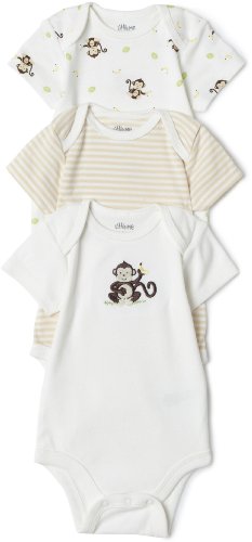Little Me Monkey 3 Pack Bodysuit, Ivory Multi
