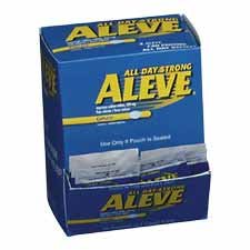 Acme United Corporation Products - Aleve, Single Dose Med Pack, 50/BX - Sold as 1 BX - Aleve temporarily relieves minor aches and pains with the strength to last all day. Aleve contains naproxen sodium for fast, effective pain relief. Tablets come individ