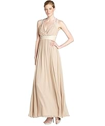 V-neck Plunging Neck Empire Natural   Waistline Keyhole Beaded Zig Zag Evening Dress 