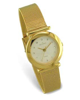 Skagen Watches, Skagen Ladies Gold Watch w/ Crystals & Mesh Band 107SGGD, Womens Watches, Womens Skagen Watches