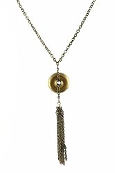 Necklace - N200 - Circle with Tassel Pendant ~ Antique Gold Tone
