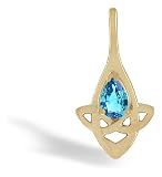 14K Yellow Gold Genuine Pear Blue Topaz Celtic Claddagh Pendant
