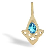 14K Yellow Gold Genuine Pear Blue Topaz Celtic Claddagh Pendant