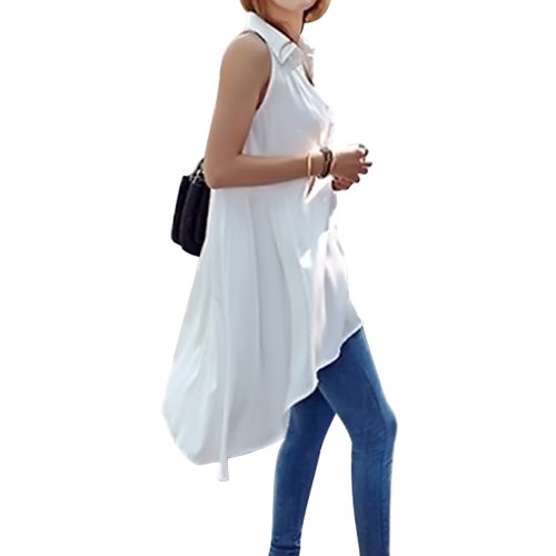 Chuangmei Women's Sleeveless Collared Lace Splicing Loose Casual Blouse Tops
