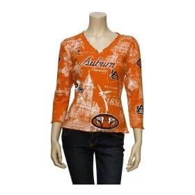 Buy Auburn Tigers Ladies Orange Ruffled Rhinestone 3 4 Sleeve T-shirt