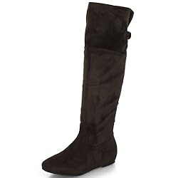 Damen kniehohe Stiefel mit Dekoriemchen am Schaft MQ1120 Brown Gr. 36