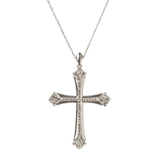 Sterling Silver Cross Pendant Necklace with Diamond Accents