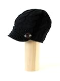 Womens Hand Made Cable Knitted Short Soft Trendy 1 inch Visor Cab Driver Newsboy Hat with Side Wooden Buttons available in Knitted black, brown, white, gray, teal, burgundy and knitted mustard yellow