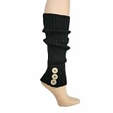 BLACK RIBBED KNIT STRETCHY LEG WARMERS W/BUTTON TRIM