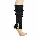 BLACK RIBBED KNIT STRETCHY LEG WARMERS W/BUTTON TRIM