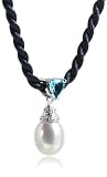 Freshwater Cultured Pearl and Blue Topaz Drop Pendant on Silk Cord