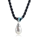 Freshwater Cultured Pearl and Blue Topaz Drop Pendant on Silk Cord