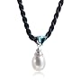 Freshwater Cultured Pearl and Blue Topaz Drop Pendant on Silk Cord