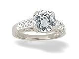 14K White Gold Genuine Round White Topaz and Diamond Ring