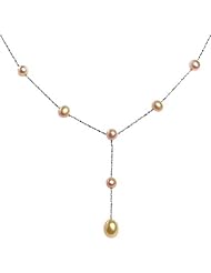 Sterling Silver Peach Imitation Round Pearl Necklace 17"