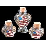America's Flag Design Hand Painted 3 Piece Matching Heart Bottle Set with cork tops by 