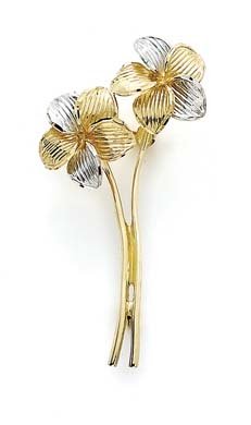 14k Two-Tone Two Flowers Pin - JewelryWeb