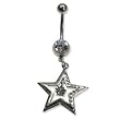 Stainless Steel Belly Ring with Clear Australian Crystals - Dangling star 14g/5mm ball