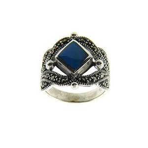 Sterling Silver Marcasite Created Turquoise Ring